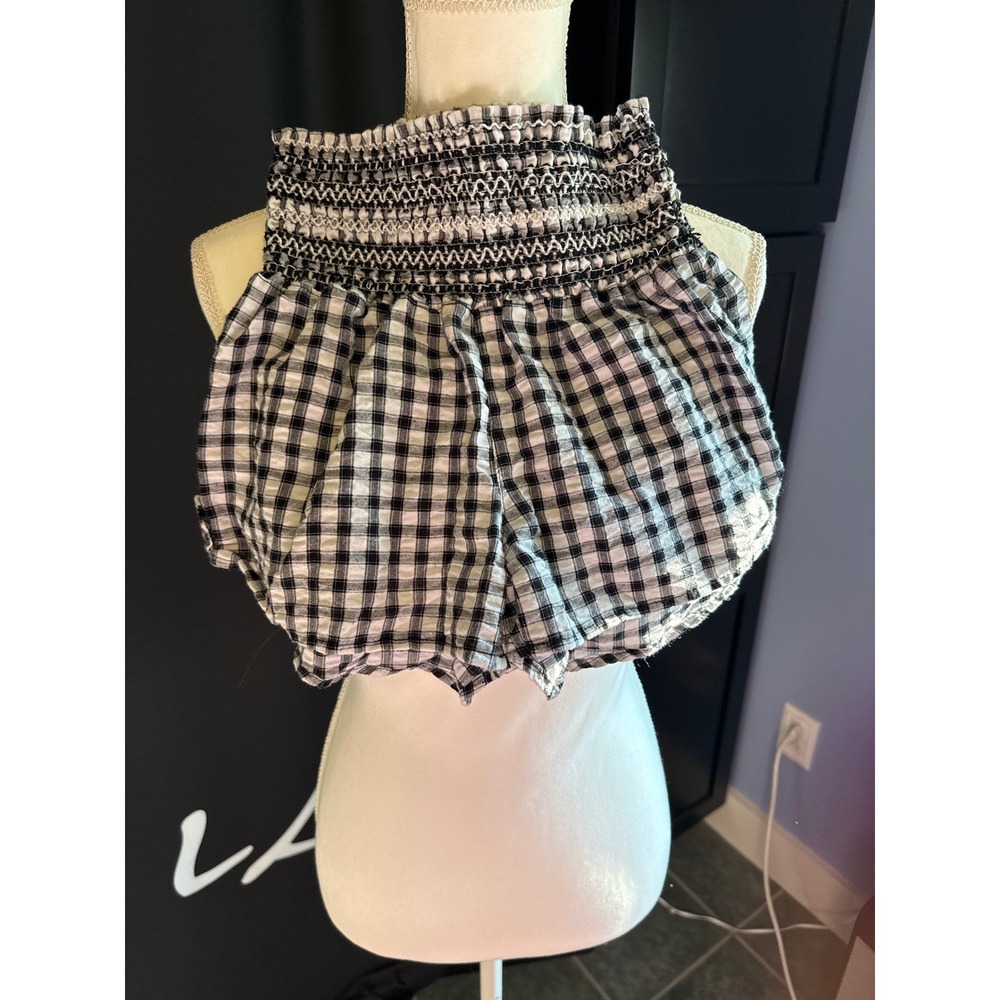 Rewash Girls Black White Gingham Smocked Waist Shorts Size Small Summer Ruffle